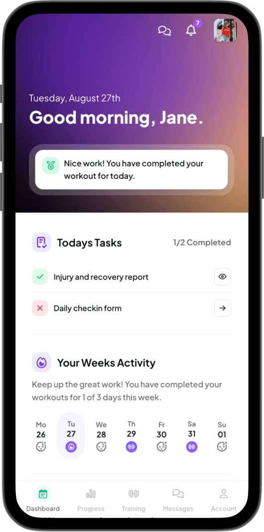 Dashboard view of today's tasks with check-ins