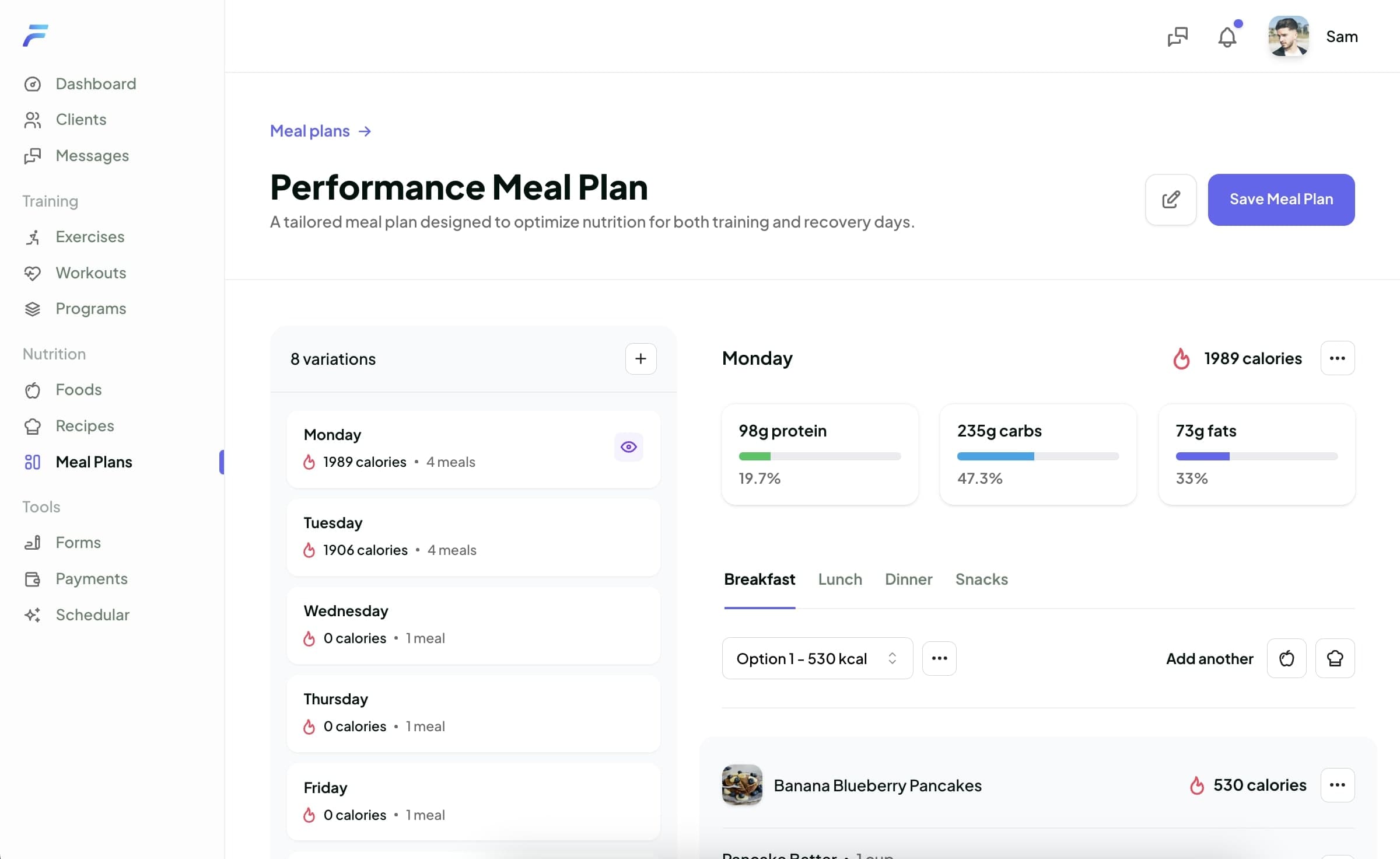 Complex nutrition plan builder