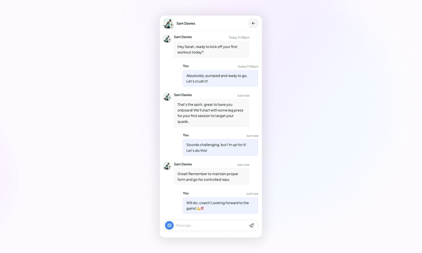 A client messaging their coach
