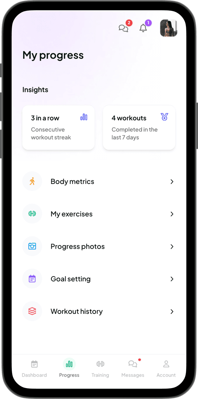 Client app progress page