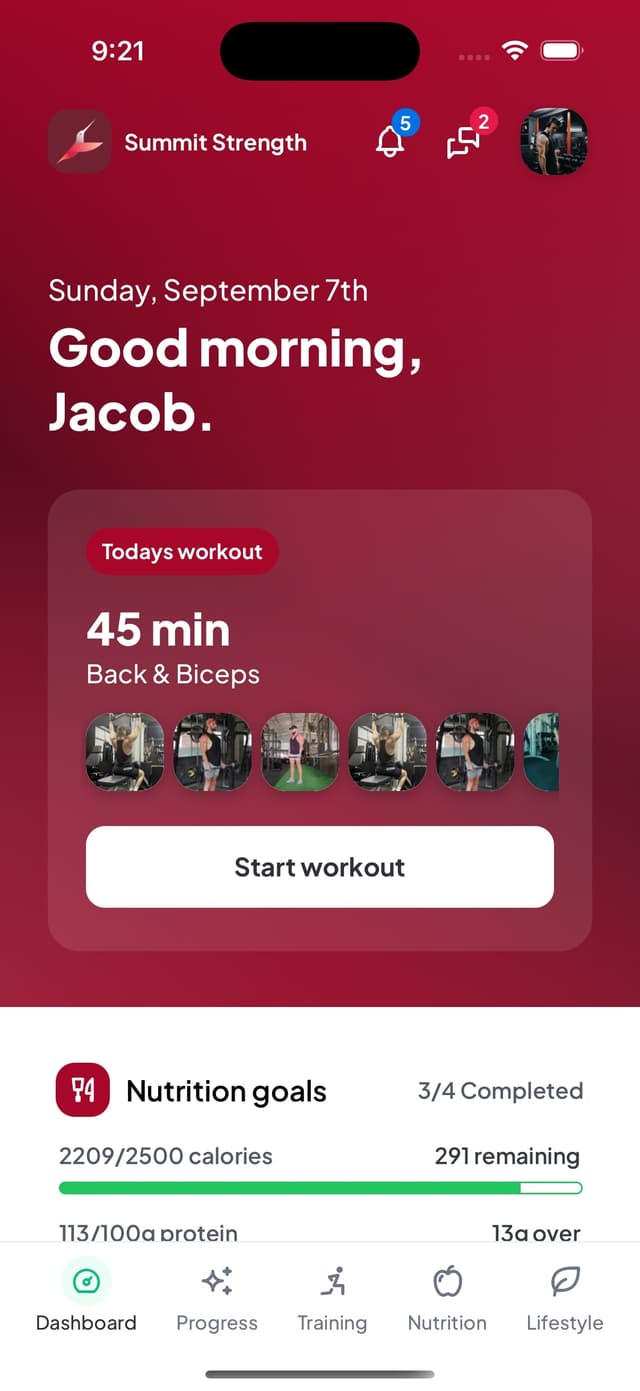 Client-friendly fitness app interface