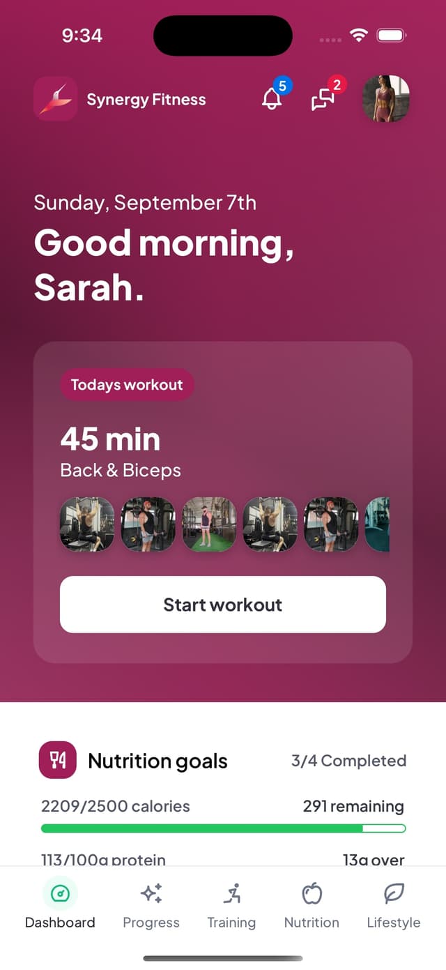Client-friendly fitness app interface
