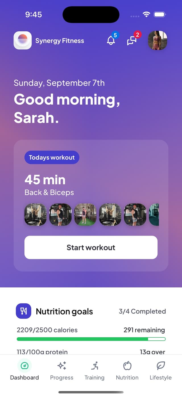 Client-friendly fitness app interface