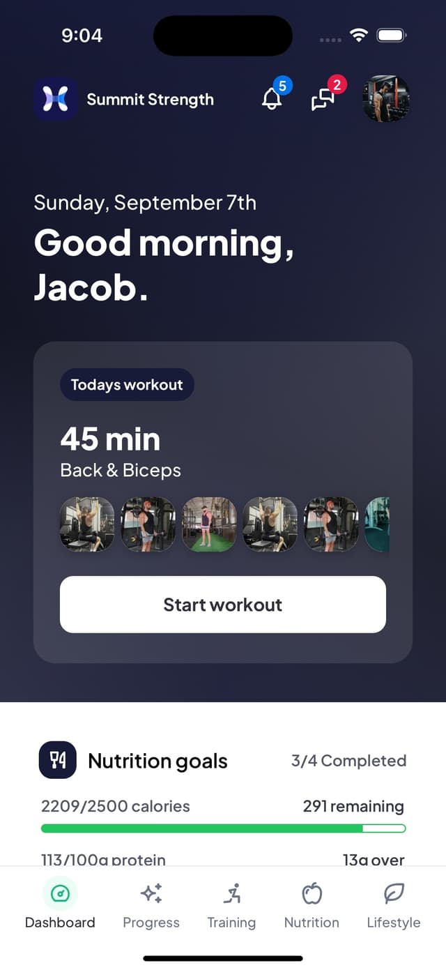 Client-friendly fitness app interface