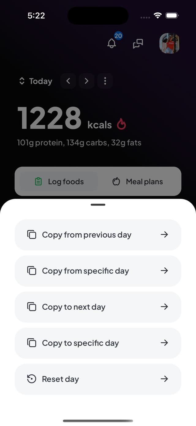 Meal copying interface 2