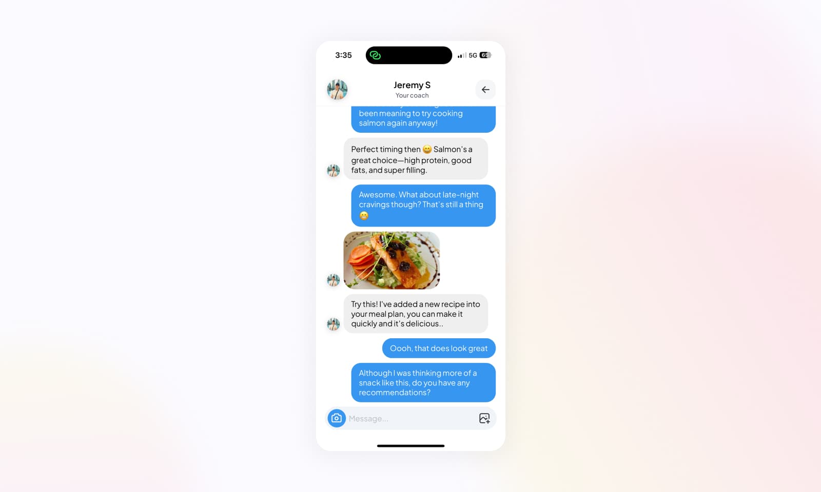 A client messaging their coach