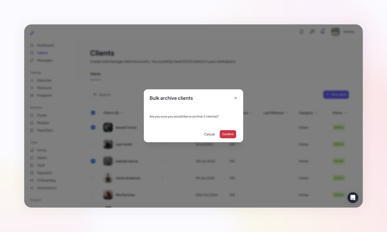 Archiving a clients account