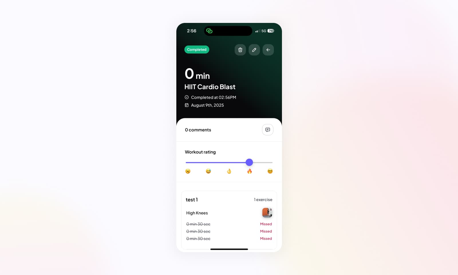 Editing a completed workouts results