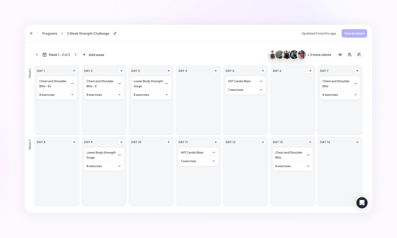 Adding a workout to a day for a program