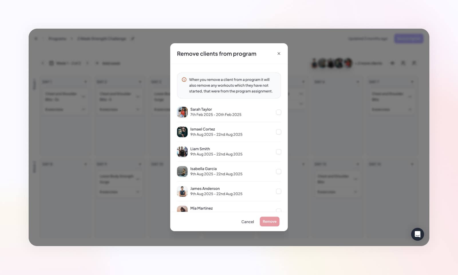 Removing an assigned program from a client(s)