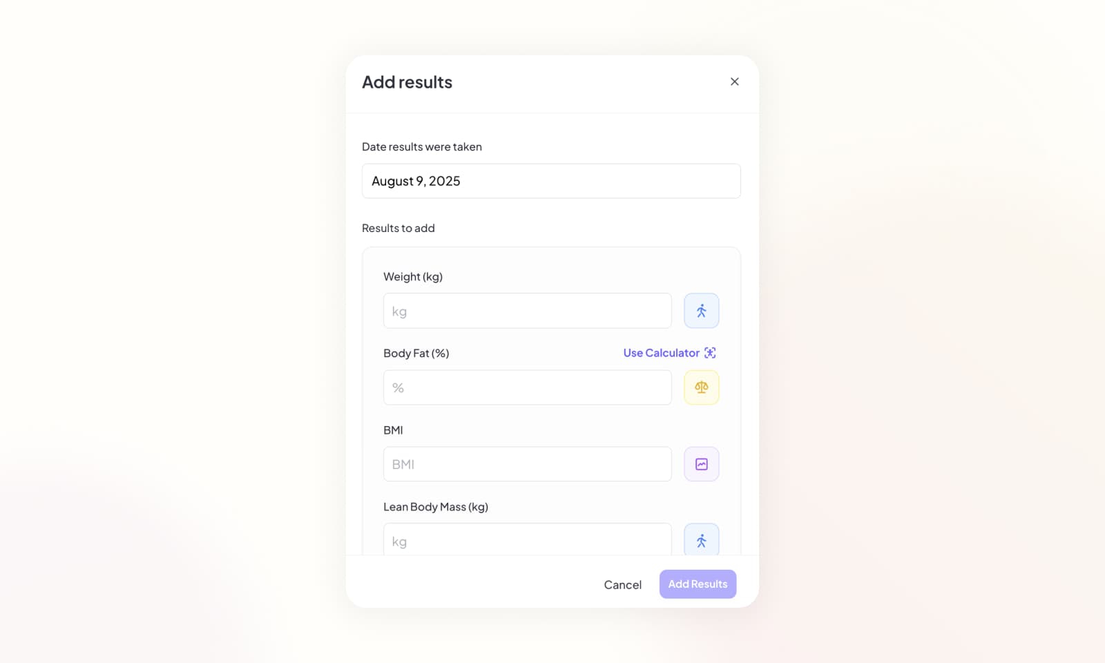 Adding multiple body metric results at once