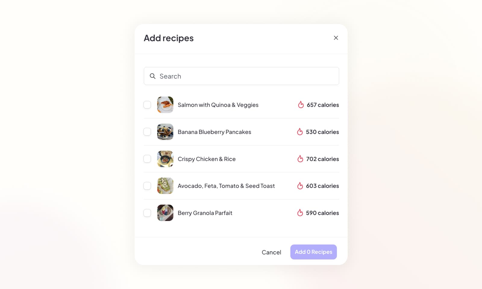 Selecting a recipe to use in a meal plan variation