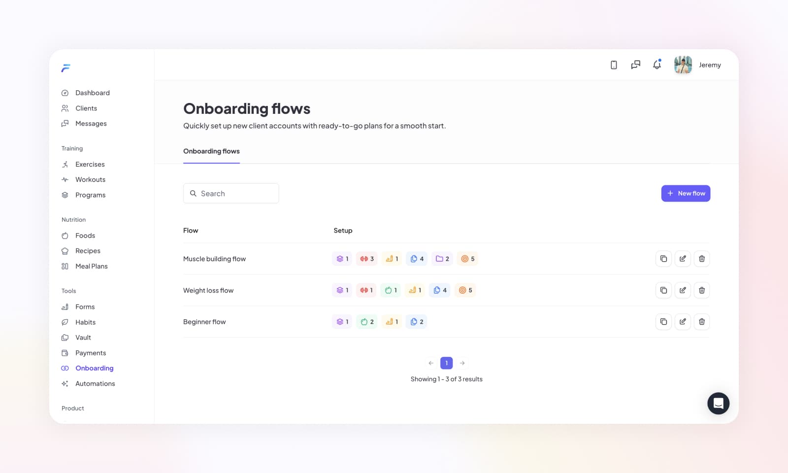 List of onboarding flows