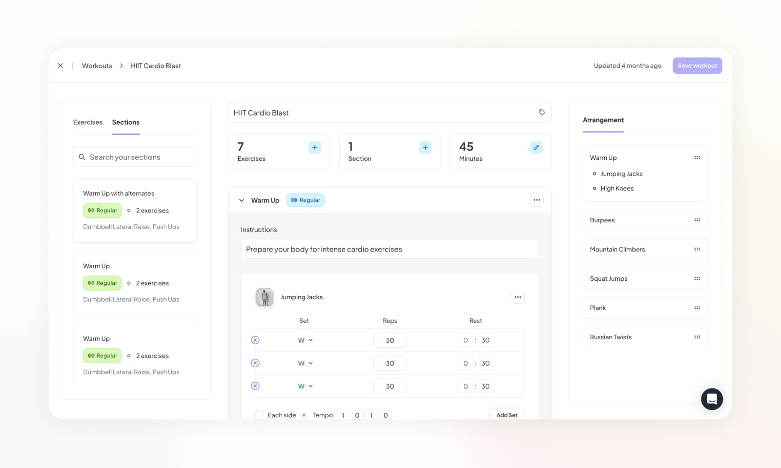 Adding a workout section