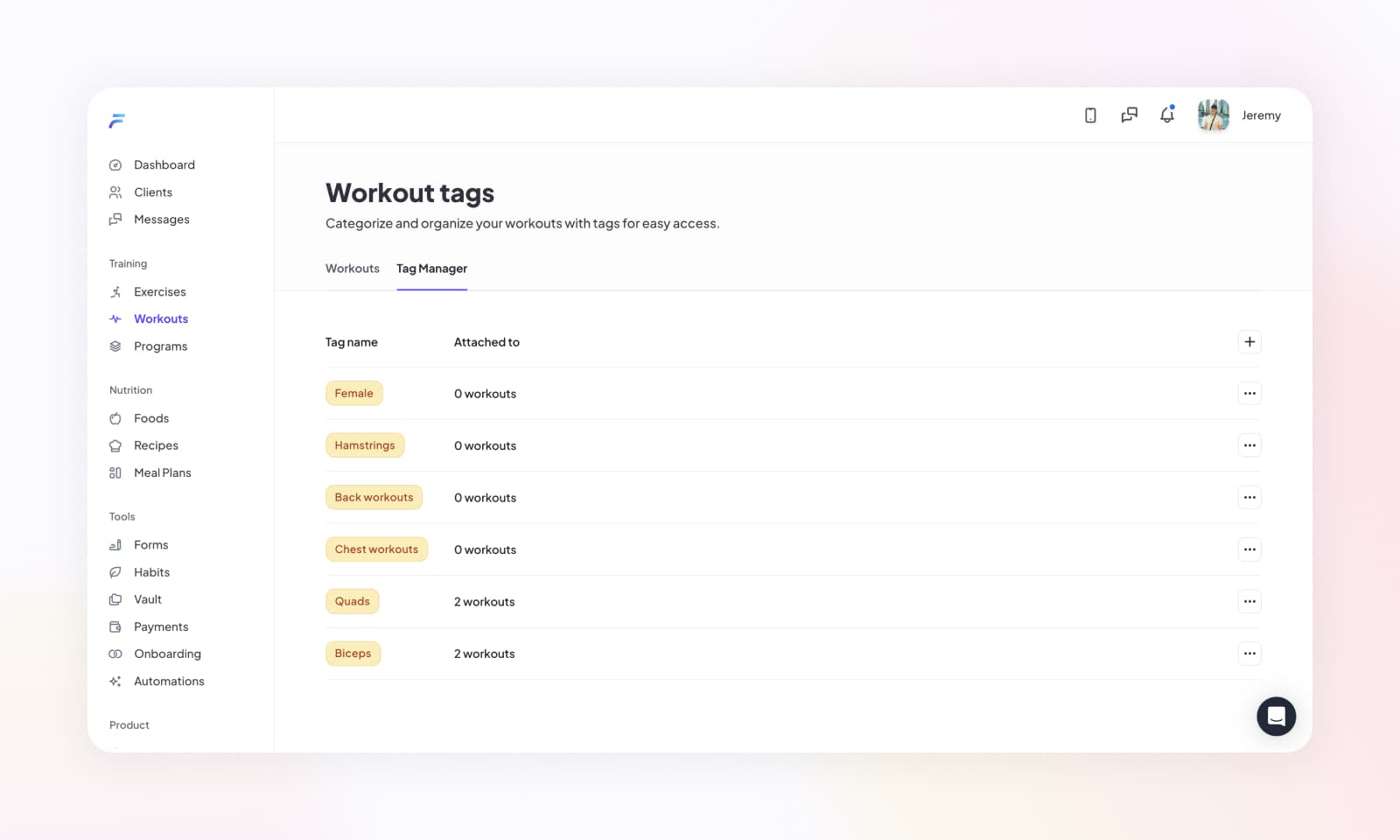 Creating a new workout tag