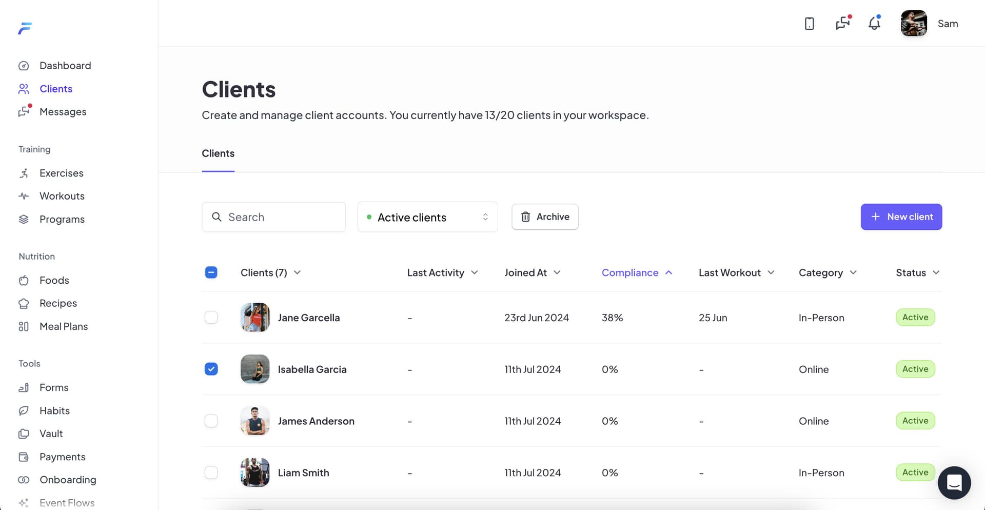 Coach client dashboard