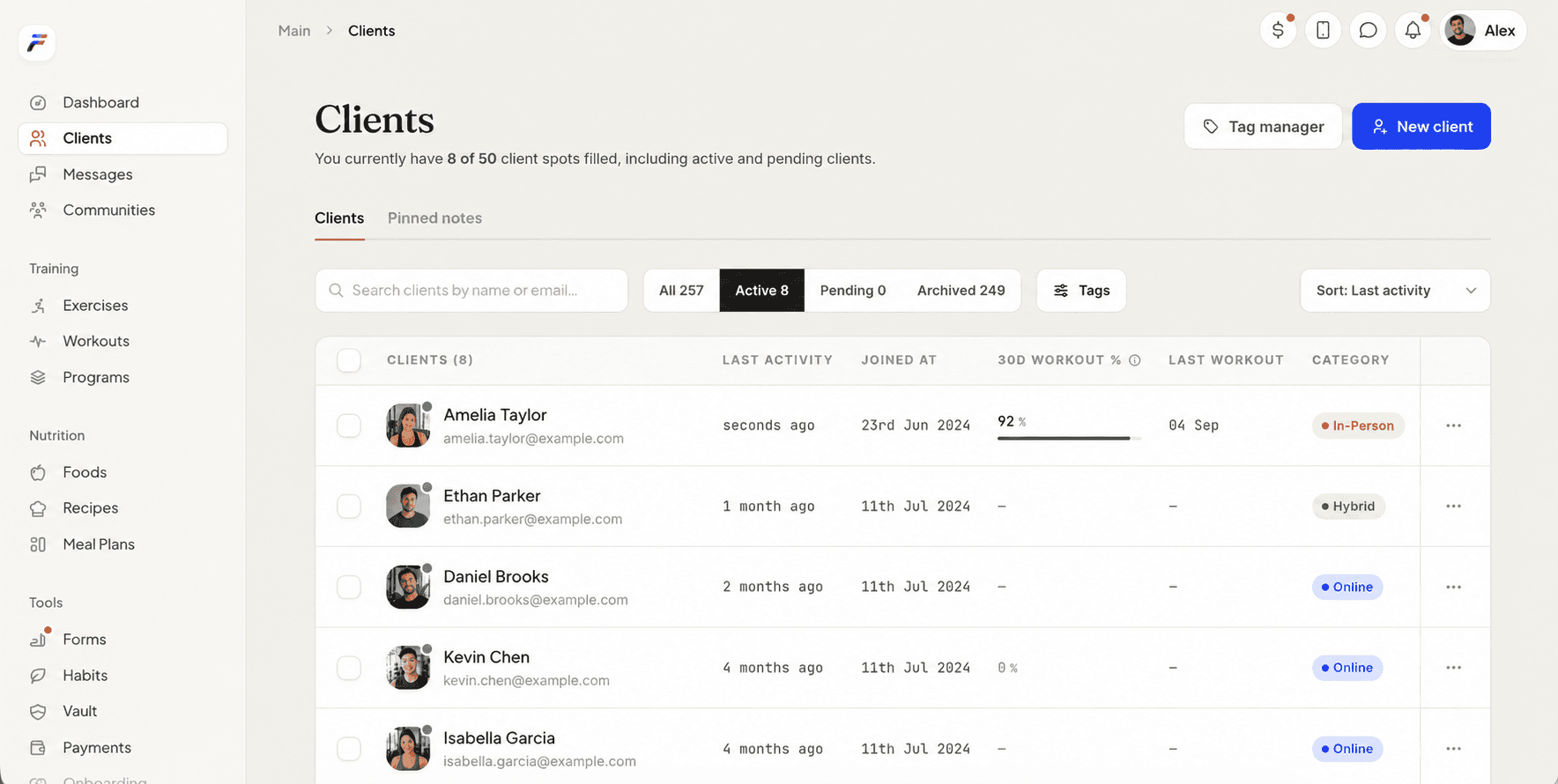 Coach client dashboard