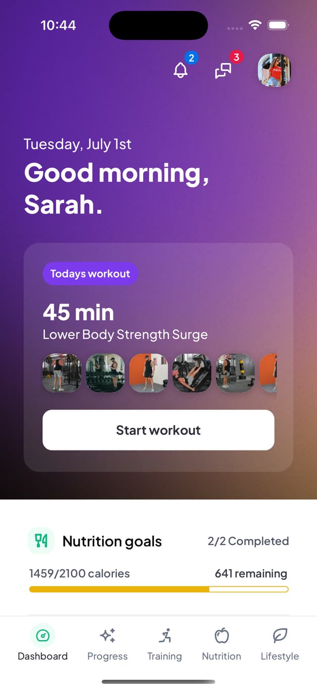 Client app dashboard page
