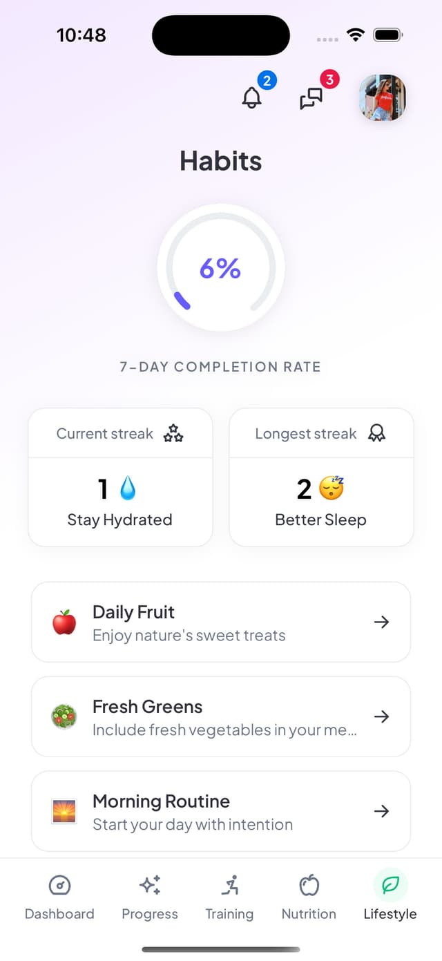 Client app habits page