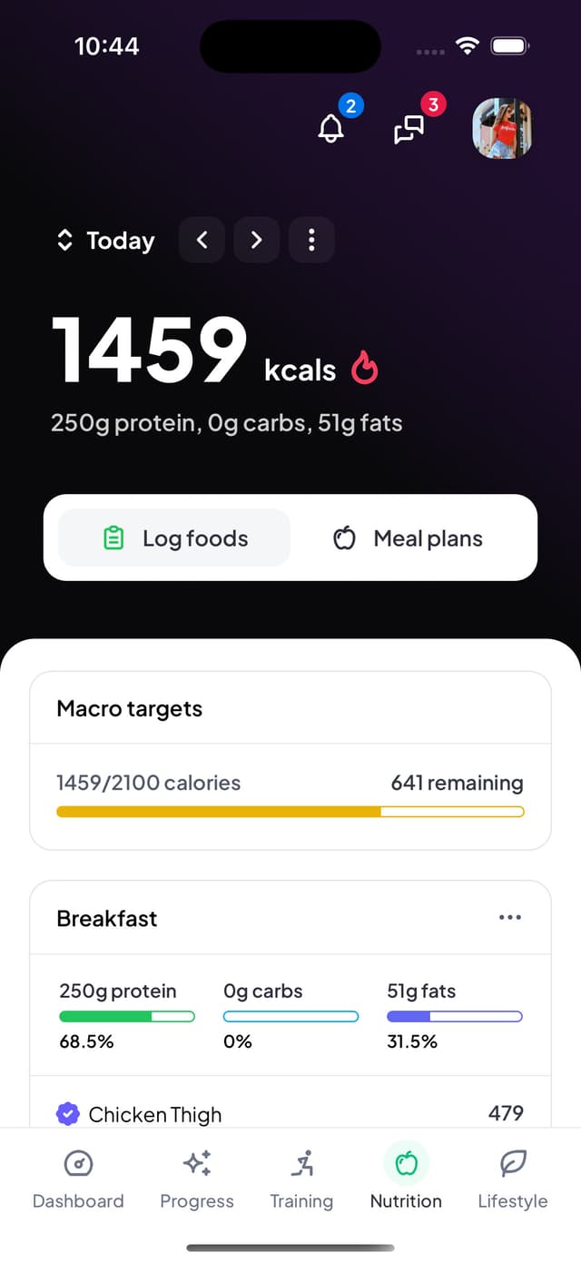 Client app nutrition page