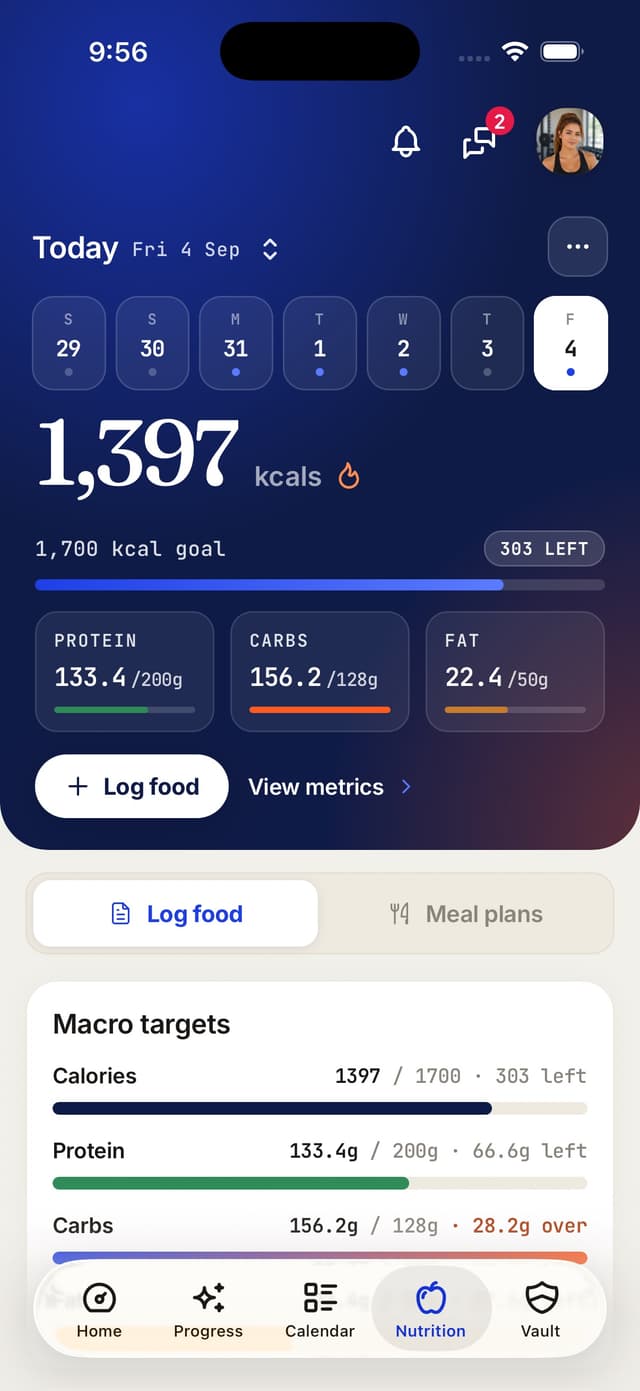 Client app nutrition page