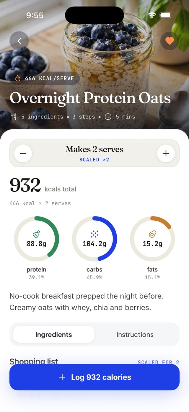 Client app recipe page