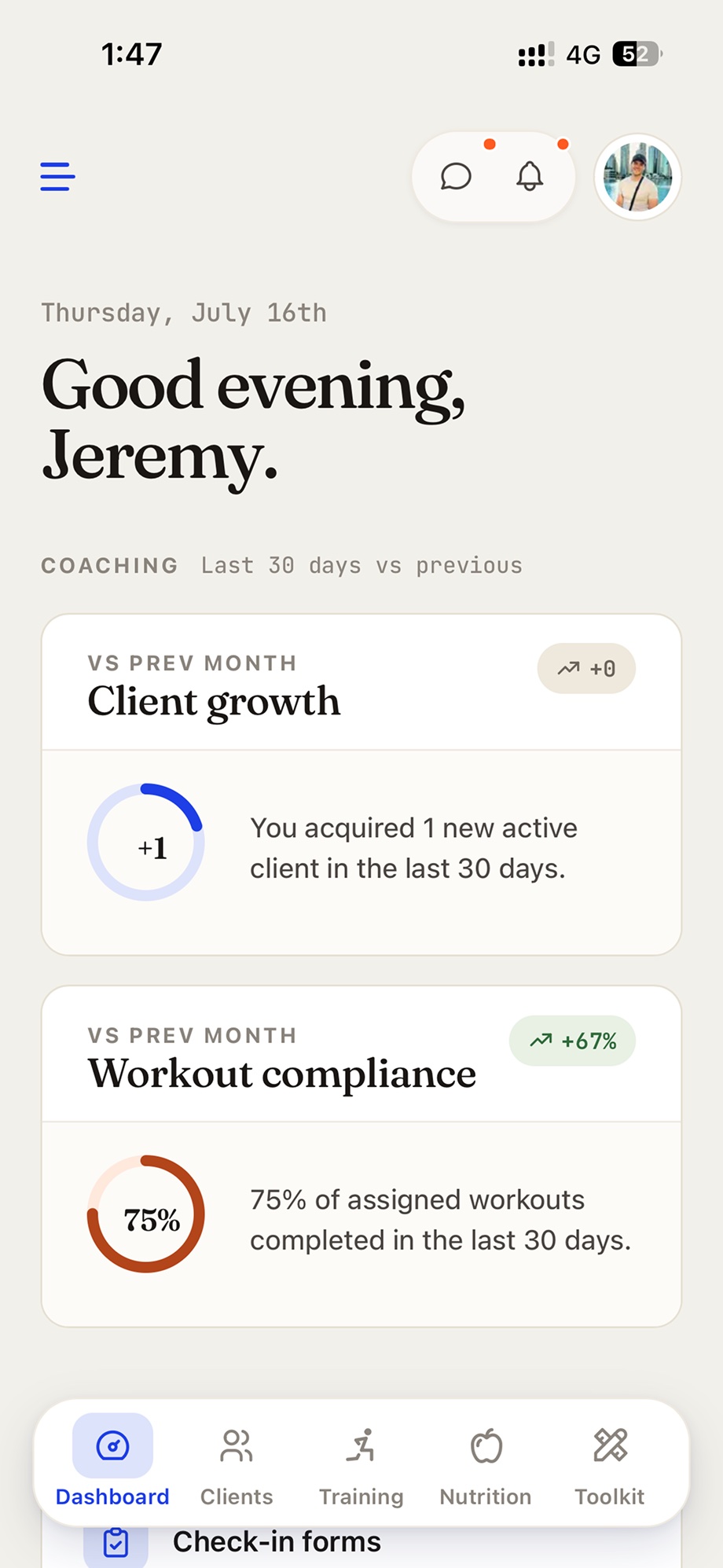 Fitsly coach app on iPhone