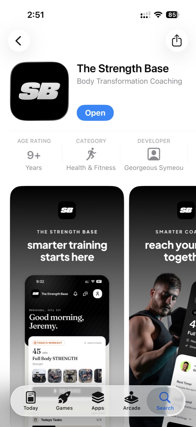 The Strength Base's App Store listing
